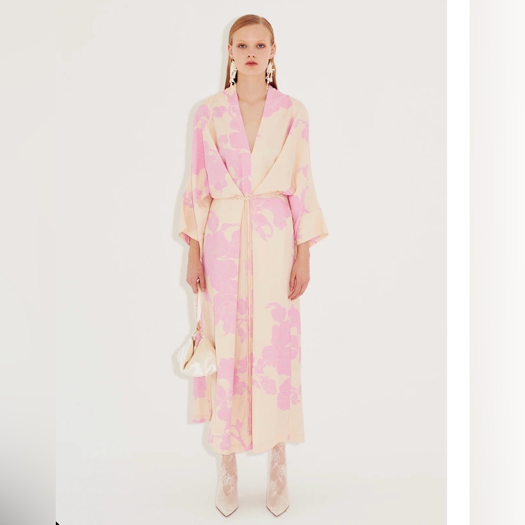 Lotta Kimono Dress - Chic Cream And Pink Floral Maxi Dress